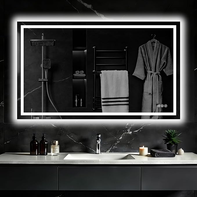 60"x 36" LED Bathroom Mirror with Lights, Backlit & Front Lit, Dimmable, Anti-Fog, 3 Colors Led Mirror, Lighted Bathroom Vanity Mirror for Wall, Tempered Glass, Memory Function,Shatter-Proof