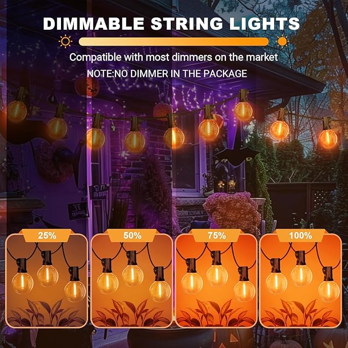 LAMPHOME 4-Pack Globe Outdoor Halloween String Lights, 26FT Patio Lights with 12+1 Edison Shatterproof Bulbs(1 Spare), Connectable Dimmable Orange Lights for Backyard Porch Halloween Decor