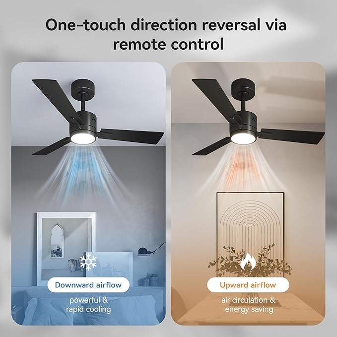 SUNMORY Ceiling Fans with Lights and Remote, 42 Inch Low Profile Ceiling Fan with Light, Reversible DC Motor, Dimmable LED, 3CCT, Quiet, Modern Ceiling Fan for Bedroom/Living Room/Patios, Black