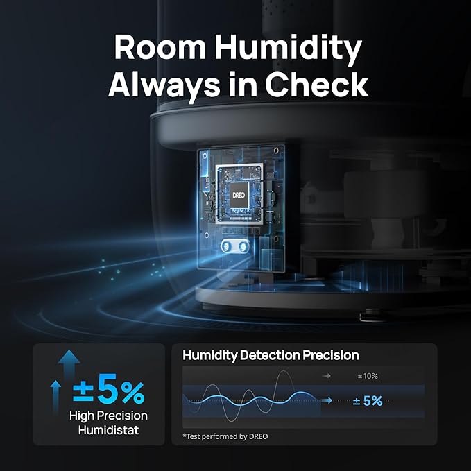 DREO Humidifiers for Bedroom, 6L Top Fill Supersized Cool Mist Humidifier for Large Room, 60 Hour Runtime, Quiet Ultrasonic Humidifiers for Plants, Baby, Indoor, Home, Night Light, Blue