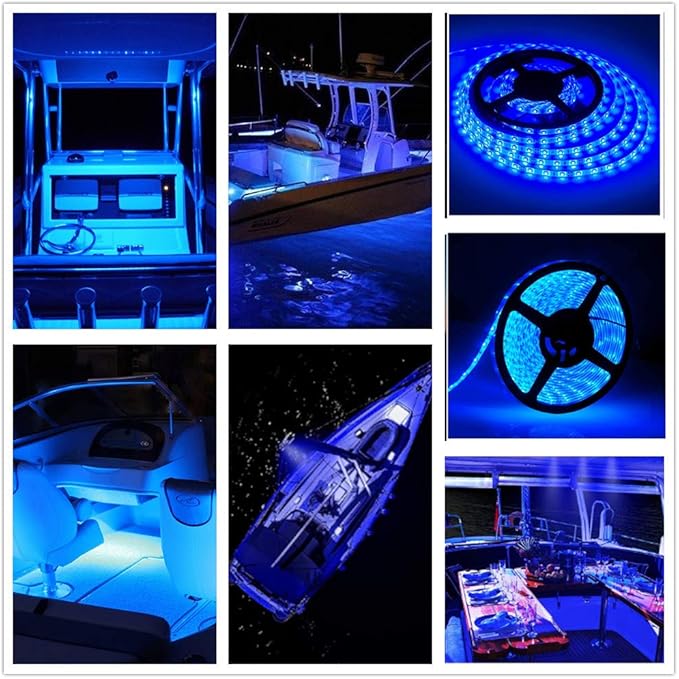 Pontoon Led Boat Lights, 12V 20FT Marine Led Strip Lights, Waterproof Boat Interior Light, Boat Deck Light, Night Fishing Lighting with and Extension Cable for Boats (Blue)