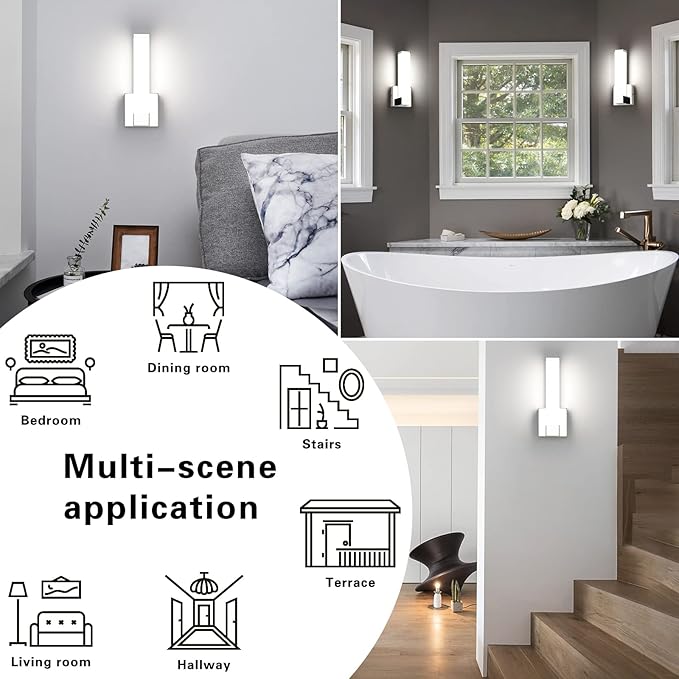 Chrome Wall Lights for Bedroom Modern Indoor LED Hallway Sconces Corner Light 12" Inch Height 12W 4000K Bedside Stair Sconces Wall Lighting Lamps 110V AC
