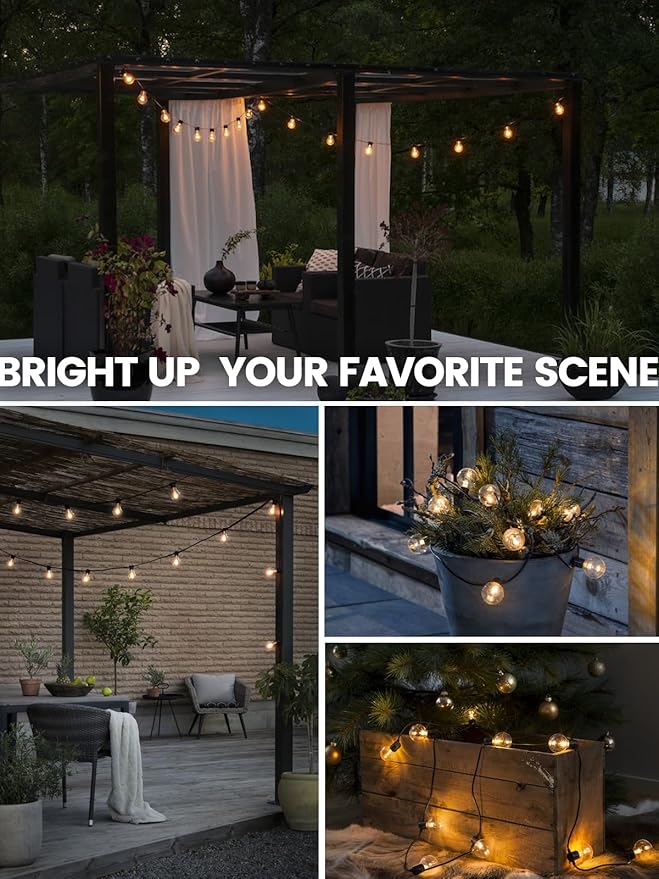 Outdoor String Lights with Remote 50FT - Dimmable Patio Lights with Waterproof G40 LED Globe Bulbs, Connectable Shatterproof Hanging Lighting for Outside Bistro Garden Backyard Deck Decor