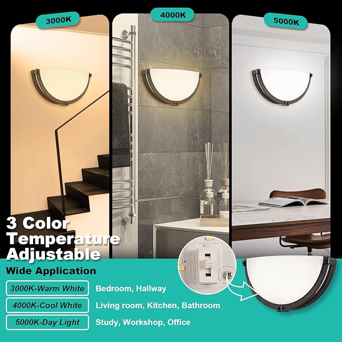 13 inch Dimmable LED Wall Sconce, Half Moon Wall Light Fixture, 3000K/4000K/5000K Color Temperature Adjustable, Modern Bathroom Vanity Light Fixtures，Super Bright (Oil Rubbed Bronze) 2 Pack