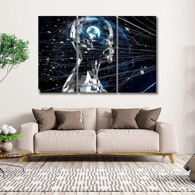 LSIUHWUWI Bedroom Wall Art 3 Panels Artificial Intelligence Pictures Print on Canvas for Living Room Wall Decoration, AI Artwork Posters and Prints Ready to Hang, 20x40inchx3