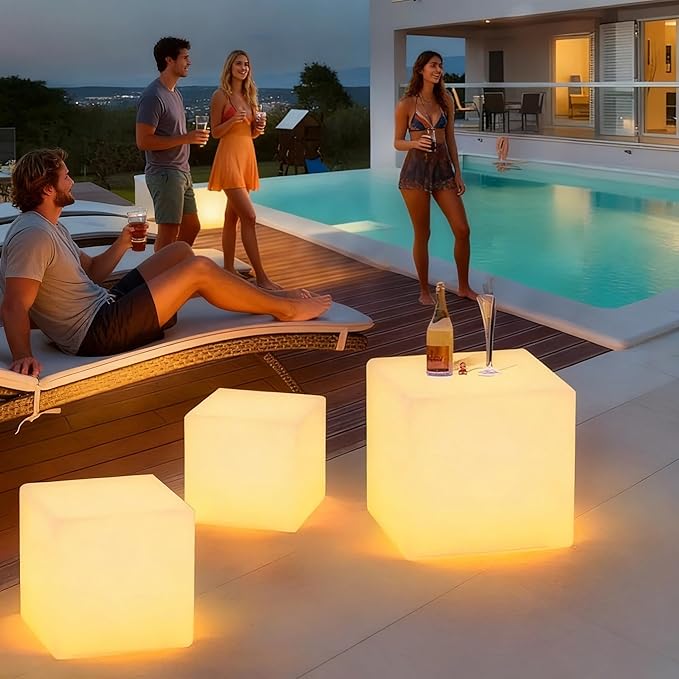 LOFTEK 20-inch LED Lighted Cube Table, Large Cube Chair Light, 16 RGB Colors Glowing Cube Seat w/Remote Cordless, Rechargeable, Waterproof, Home Outdoor Patio Pool Bar Stage Party Lighting Decoration