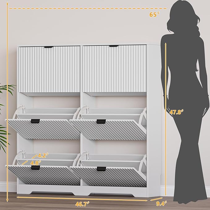 Large Shoe Cabinet for Entryway, Tall Narrow Shoe Storage Cabinet with 6 Flip Drawers and Adjustable Shelves, Shoe Rack Cabinet Organizer for Hallway, Foyer, Small Apartment