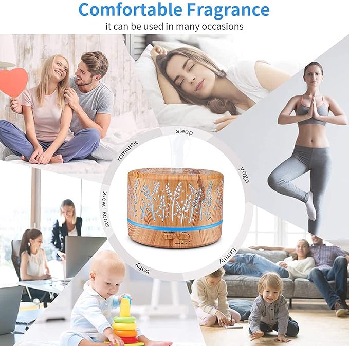 500ml Essential Oil Diffuser, Premium Aromatherapy Diffuser Humidifier with Timer and Auto-Off Safety Switch, 7 Colors Lights, Ultrasonic Cool Mist Diffuser for Home Office Room