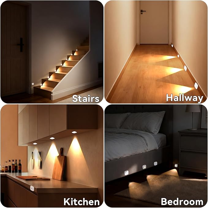 6 Pack Motion Sensor Stair Lights with 2 Separate Sensors-50FT Wall-Penetrating Remote & All Lights On Together,3CCT&Dimmable Step Lights,Wireless Stick On Lights for Hallway,Basement,Bathroom