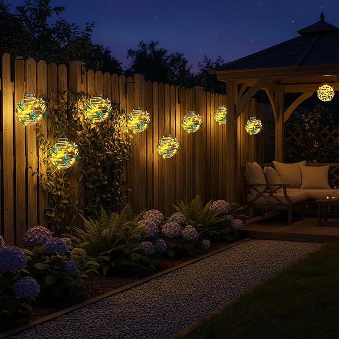 2 Pack Hummingbird Solar Lights Outdoor Hanging Lantern with Handle, Solar Powered Hummingbird Garden Decor for Outside Patio Yard Porch Pathway Hummingbird Gifts for Women (Warm White LED Lights)