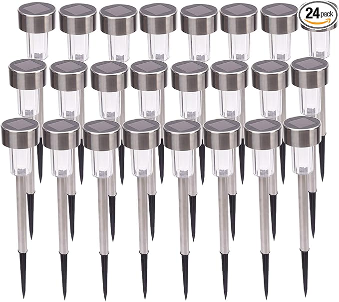 24 Pcs Outdoor Solar Pathway Lights,Stainless Steel LED Landscape Lighting,Outdoor Waterproof Solar Garden Lights,Outdoor Decorative Lighting,with Auto On/Off,for Patio Yard Lawn Path (Cool White)