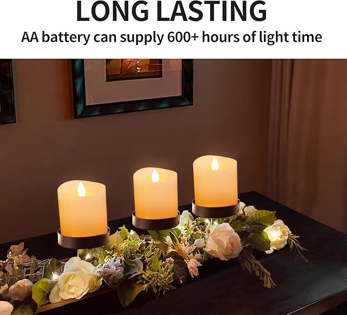 3x3 Flickering Flameless Candles Set of 3, 2AA Battery Life 600 Hours Battery Candles Flickering with Timer,3 inch Flameless Candles with Remote for Indoor/Outdoor, Ivory