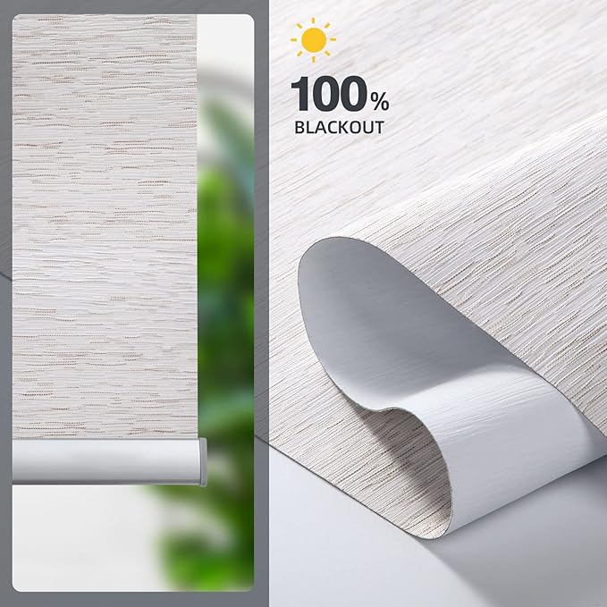 ACMEART Motorized Blackout Blinds Shades for Windows,Rechargeable Motorized Roller Shades with Remote,Smart Blinds Work with Solar Panels for Home and Office,Custom Size (Jacquard Beige)