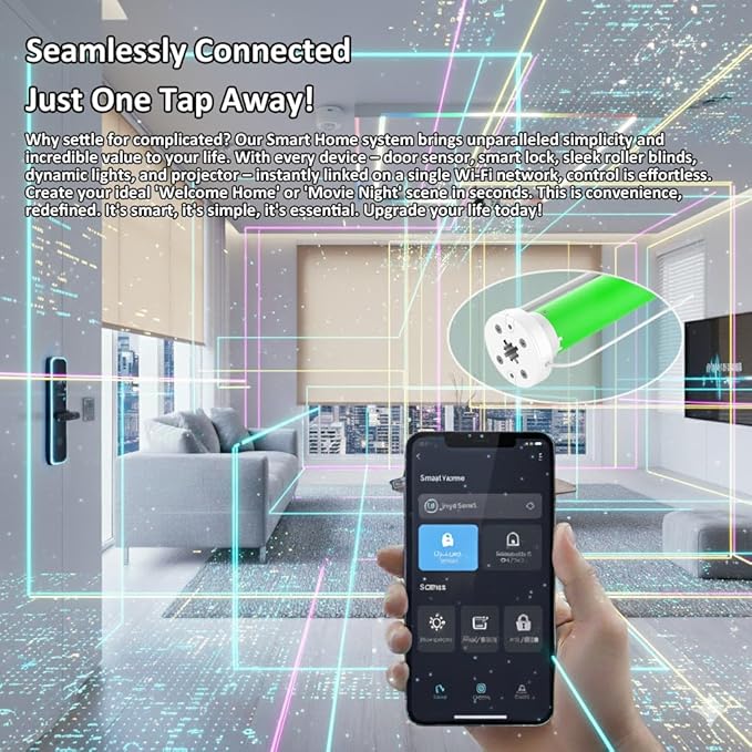 Smart WiFi Roller Shade Motor for 1.5" (38mm) Tube, Tuya App Alexa Voice Control No Hub Needed, 1.1Nm/2Nm Electric Blind Motor Retrofit Kit, RF Remote & Schedule Timer (2.0N.m Torque for 25rpm)