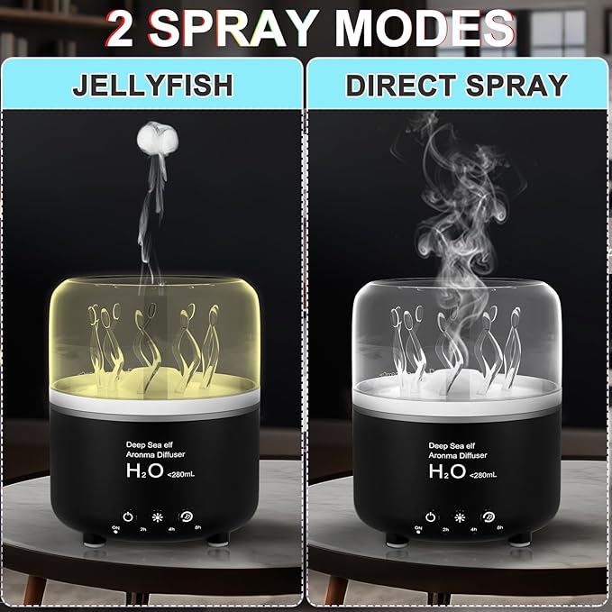 Morbou Essential Oil Diffuser with Jellyfish Spray & Sea Anemone Rotation, 280ml Ultrasonic Aromatherapy Machine,7-Color LED Night Light Quiet Mist for Bedroom, Remote Control (Black)