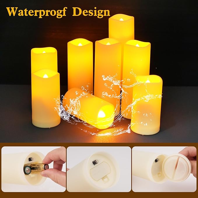 24pcs Flameless Candles with Remote Timer,Waterproof Outdoor LED Candles with Battery Operated(D 2.2” x H 4”/5”/6”),Warm Flickering Glow for Cozy & Romantic Home Décor/Wedding/Halloween/Festiv