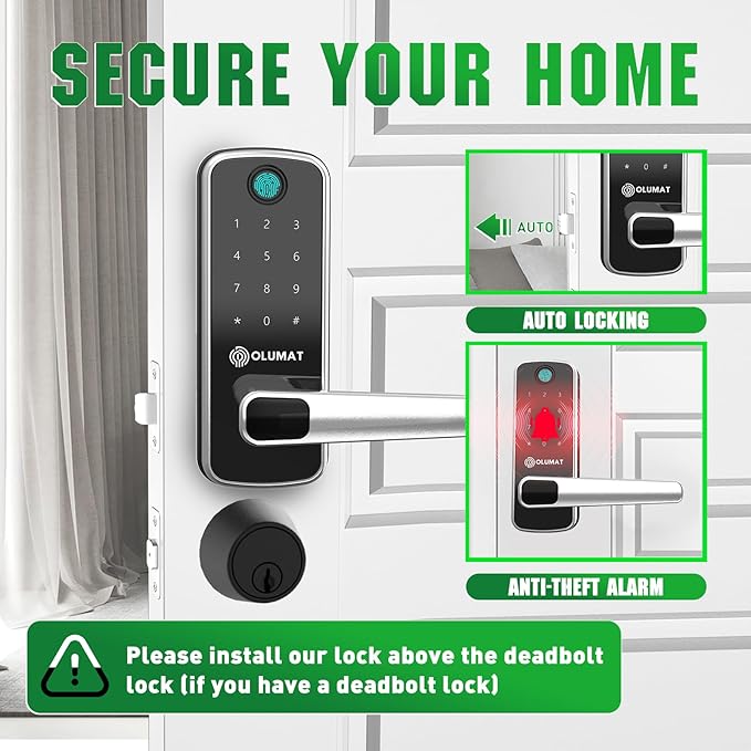 Smart Lock with Door Sensor - Fingerprint, Code, Keyless Entry - Easy Installation, 30-Day Satisfaction Guarantee