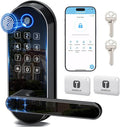 Bluetooth Fingerprint Smart Lock with Handle & Keypad – Fits Most US Doors, DIY Install, Keyless Entry: Code, FOB, Auto-Lock. Ideal for Home, Airbnb, Rental, Kids, Seniors. Alexa & Google Compatible