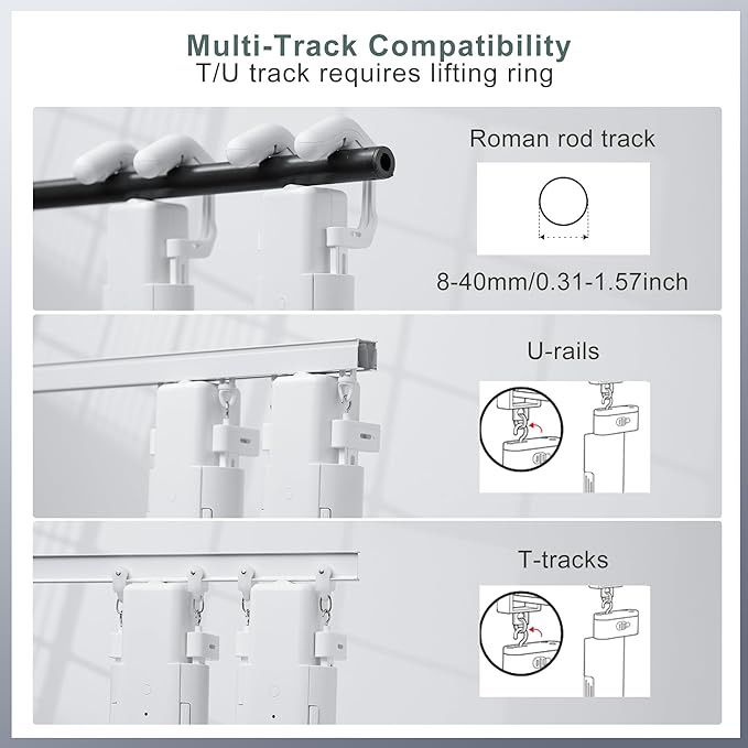 Automatic Curtain Opener 2 Pack: Smart Electric Curtains Closer Robot with Remote Control｜No Drill Quiet Motor｜Compatible for Roman Rods, T & U Tracks｜Long-Lasting Battery for Bedroom & Home