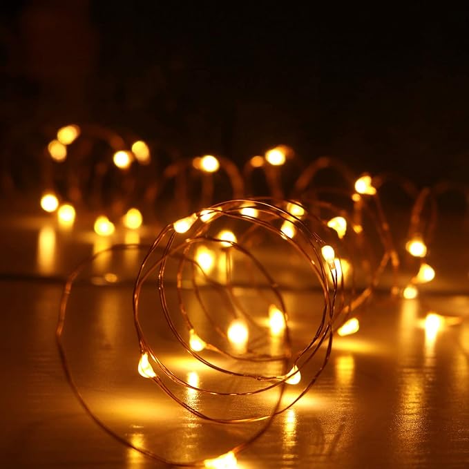 OakHaomie 6-Pack 7Ft Starry String Light No Remote Fairy String Lights 20 Micro Starry LEDs On Copper Wire CR2032 Batteries Included,DIY Wedding Centerpiece,Party,Christmas Table Decor (Amber)