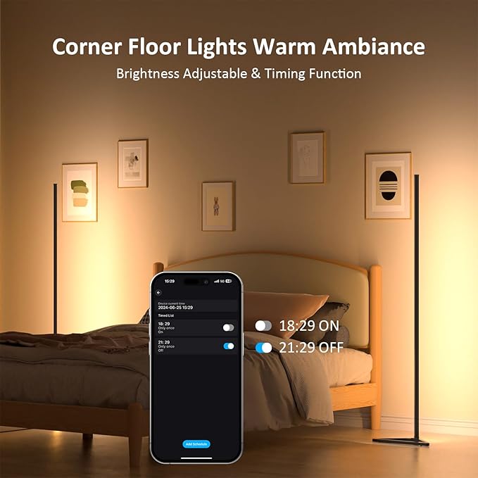 MIHEAL 2PCS Black Corner Floor Lamp, Synced Lights LED Control Floor Lamp RGB Light 56" Smart LED Corner Lamp App and Remote for Living Room Gaming Bedroom and Etc