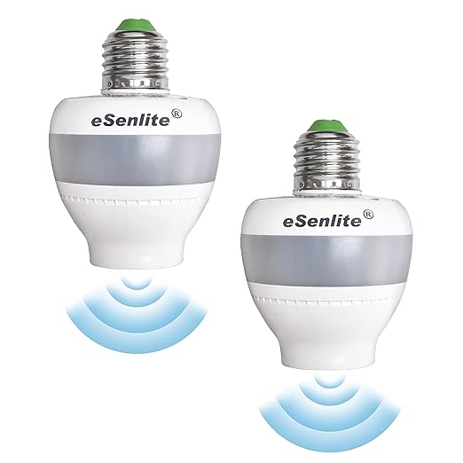 eLEDing Motion Sensor Retrofit Light Socket Adapter – Radar Motion Screw Base for LED CFL Incandescent Bulbs, Smart Dusk-to-Dawn Dimmable Control, 360° Detection, 2-Pack (Bulb Not Included)