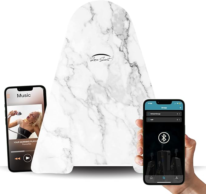 ZS3000B Marble White Waterless Essential Oil Diffuser – App Control Scent Air Machine with Bluetooth Speakers & Security Lock – Cold Air Tech, Covers 3,000 Sq. Ft – Home & Commercial Use