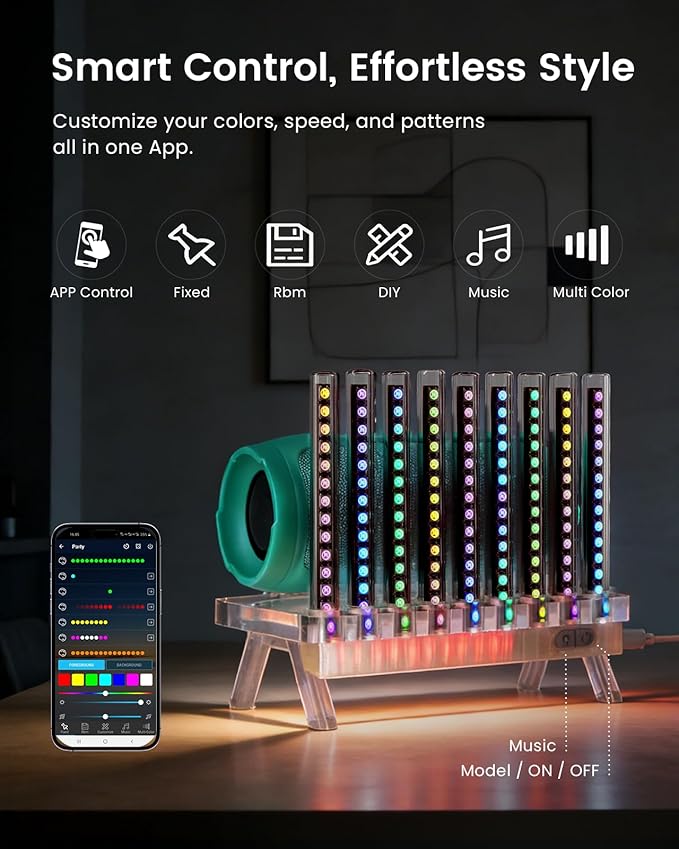 Sound Reactive Ambient Light, Smart App-Controlled Music Rhythm Lamp with Custom Modes, Designed for Portable Speaker Setup for Bedroom, Dorm, Living Room (Orange)