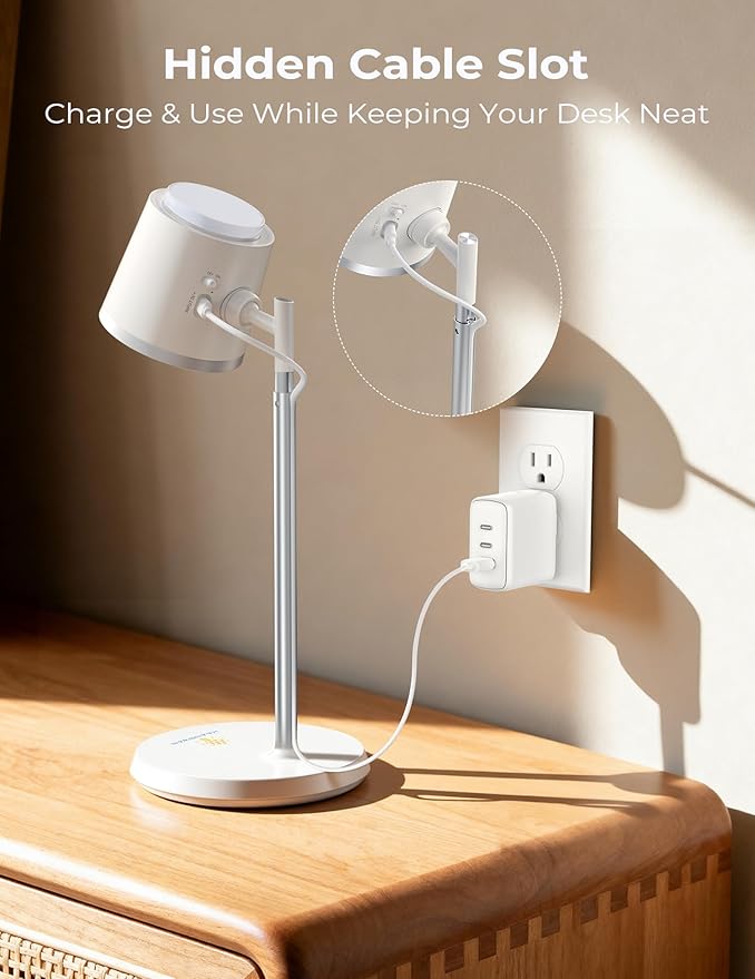 Modular LED Desk Lamp for Home Office, Eye-Caring Table Lamp Dimmable Rechargeable with 360°Adjustable Head, 3 Color Temperatures & Stepless Brightness, Touch Control & Memory, Multi-Scene Use, White