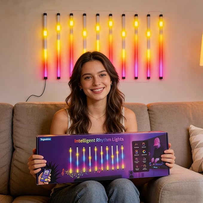 Music Sync LED Wall Lights, 10 Pack RGB Light Bars with App Control, USB Powered Beat Activated Lights for Gaming Room, Party, Home Decor
