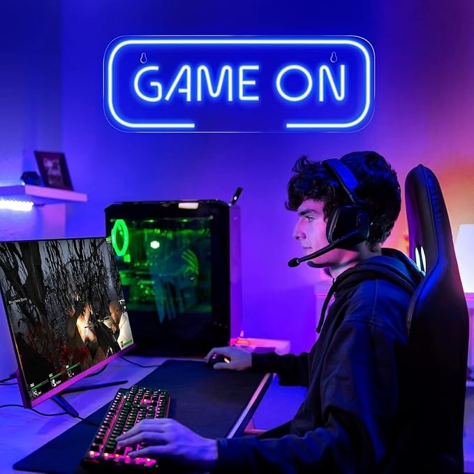GAME ON LED Neon Sign for Wall Decor USB Adjustable Brightness Living Room Bars Barbers Pub Wedding Party Salon Club Gatherings Gaming Room Man Cave Halloween Christmas Birthday Art Wall Decor