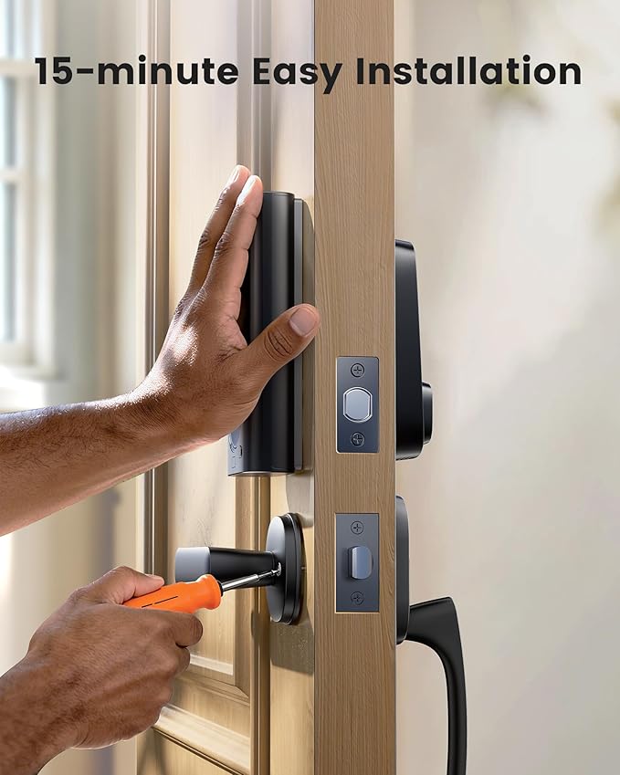 Smart Deadbolt Lock Fingerprint with 2 Lever Handles, Keyless Entry Front Door Lock Set, Electronic Keypad Lock, App Control - Auto Lock, Long Battery Life, Secure Home Basic Locks