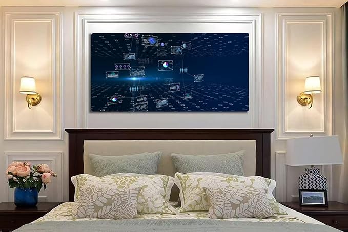 Wibinuki Wall Art Wall Decor Wall Paintings Smart city, world, Global communicion network G Business graph. for Living Room Bedroom Bathroom Home Decor Can Be Hung Directly 20"x 40"