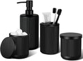 KASUNTING Matte Black Bathroom Accessories Set, 4 Pcs Glass Bathroom Accessory Set, Soap Dispenser, Toothbrush Holder, Qtip Holder Set, Bathroom Sets Complete, Bathroom Sink Set for Modern Home Decor