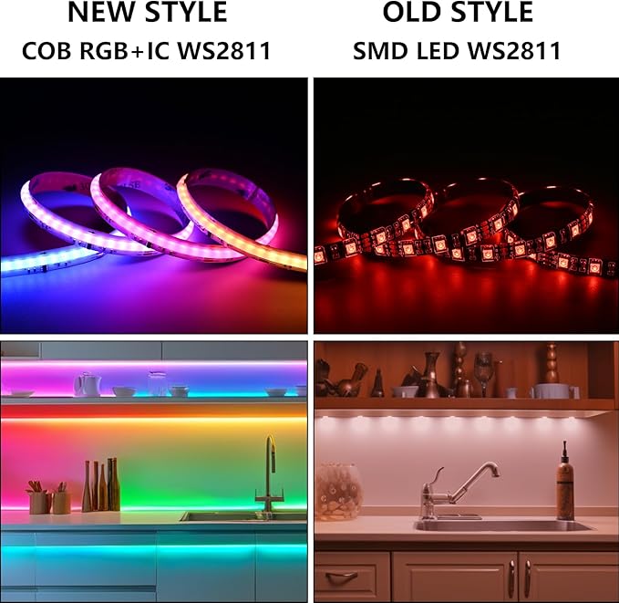 24V WS2811 RGB+IC COB LED Strip Lights 65.6ft (2 Rolls of 32.8ft), Chasing LED Light Strip with 338 Remote Controller Models and Power Supply for Bedroom, Living Room, Gaming, Parties
