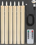 9.6" Rechargeable Flameless Taper Candles with Remote, Timer, Dimmer, Ivory LED CandleSticks, 6 Pack Long Candles Battery Operated for Window, Table, and Mantel Decor