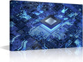 TUMOVO Office Wall Art Circuit Board Canvas Wall Art CPU Concept Contemporary Modern Artwork Computer Chip Pictures Wall Art for Living Room Bedroom House Decorations Framed Ready to Hang - 18x12in