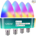 Linkind Matter Smart Bulbs, E12 Led Bulb Works with Alexa/Apple Home/Google Home, Smart Light Bulbs, WiFi Candelabra B11 Bulbs, RGBTW Color Changing Light Bulb, 2.4Ghz WiFi Bulb, 470 LM 4 Pack