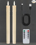 9.6" Rechargeable Flameless Taper Candles with Remote and Timer, Ivory LED CandleSticks, 2 Pack Long Taper Candles Battery Operated for Window, Table, and Mantel Decor