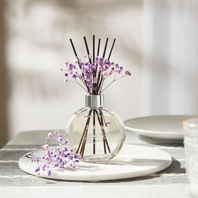 Flower Reed Diffuser Set 5.07oz Lavender Thyme Scent Diffuser with Sticks Home Fragrance Reed Diffuser for Bathroom Shelf Decor