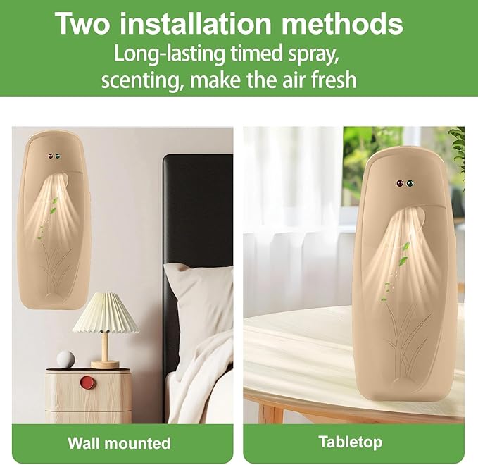 4PCS Automatic Air Freshener Spray Dispenser, Wall Mounted or Free Standing Battery Operated Sprayer for Bathroom Multiple Time Scent Mist Release Settings for Room Restroom Sprayer (Khaki, L)