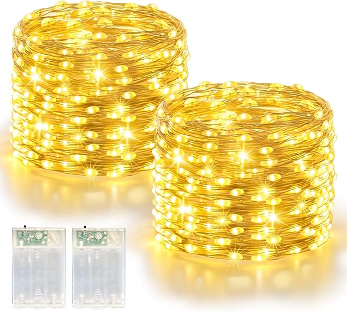 LitHome 2 Pack Warm White Fairy Lights Battery Operated, 20 FT 60 LED Twinkle Lights Battery Operated 2 Modes, Waterproof Led Fairy String Light for Indoor Outdoor Christmas Wedding Bedroom Decor