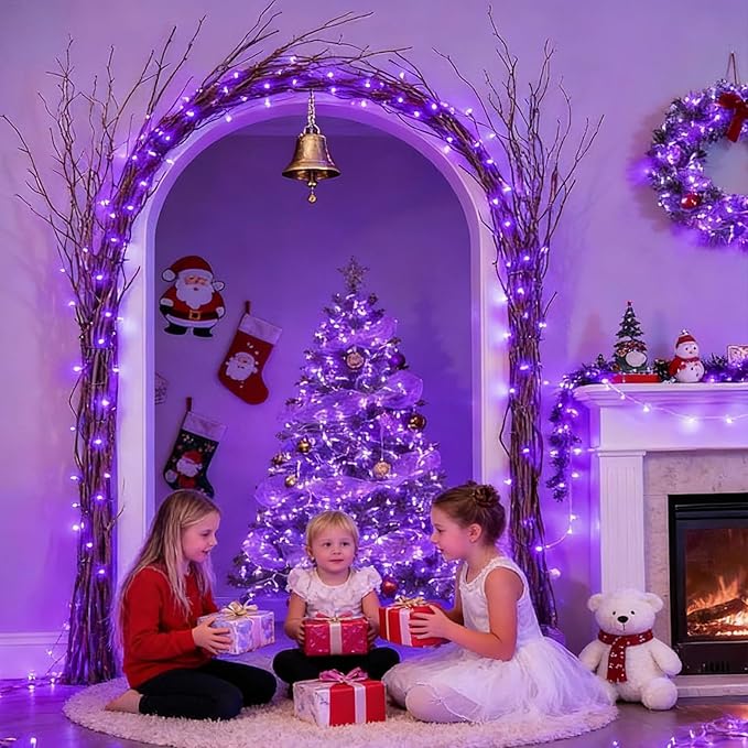 Purple Christmas Lights Indoor Outdoor waterproof Clear Wire, 99ft 300 LED Purple Lights indoor, 16 Modes Deep-Violet String Lights Plug in for Christmas Tree Bedroom Garden Party Xmas Decoration