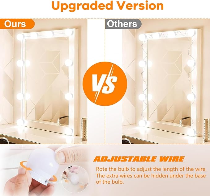 LED Vanity Lights for Mirror,10 Dimmable Bulbs,3000K 4500K 6500K & Brightness Adjustable,Hollywood Mirror Lights for Makeup Dressing Room