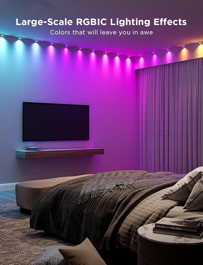 Govee RGBIC String Downlights, Smart LED String Lights Works with Alexa, Color Changing Indoor Wall Light Fixture for Party, Music Sync, 9.8ft with 15 LEDs, White