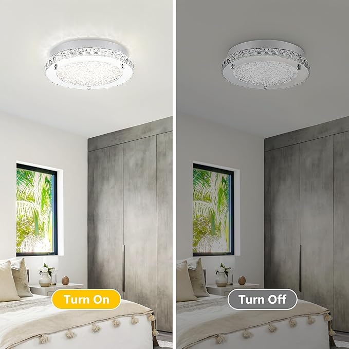 Crystal Ceiling Light Flush Mount Light Fixture Modern LED Ceiling Lamp for Foyer, Bedroom, Bathroom, Closet, Dimmable, 11 Inch, 18W