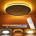 BLNAN 13in LED Flush Mount Ceiling Light Fixture with Remote Control, Dimmable Night Light 2000K, 3000K-6500K 24W Wired Low Profile Light for Bedroom, Kitchen, Living Room, Round Black