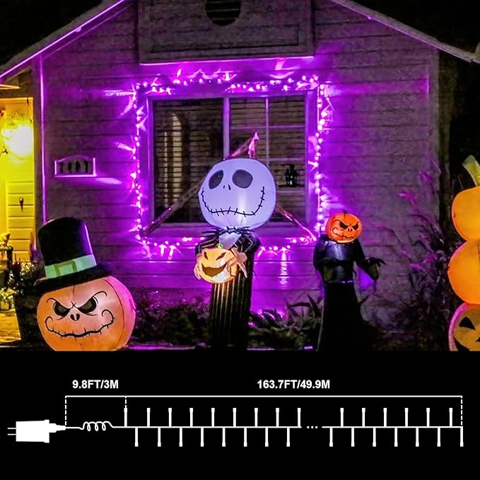 LAMPHOME 165ft Halloween Lights, 500 LED Transparent Wire Fairy Starry String Light Plug in, 16Lighting Modes for Indoor Outdoor Xmas Tree Wedding Party Decoration (Purple)