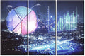 TUMOVO Business and Financial Concept Wall Decor for Living Room 3 Piece Financial Graph on Night City Scape with Tall Buildings Pictures Print on Canvas Ready to Hang (60" Wx40 H)