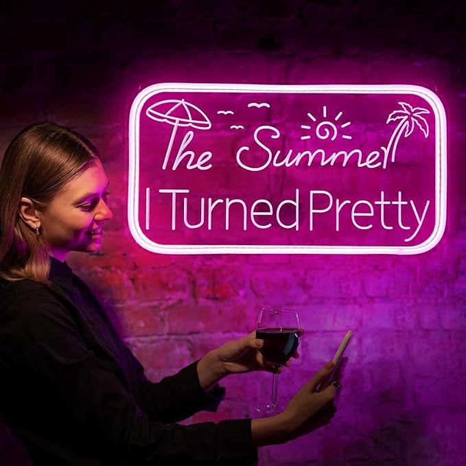 Summer I Turned Pretty LED Neon Sign for Wall Decor USB Adjustable Brightness Living Room Bars Barbers Man Cave Halloween Christmas Birthday Art Wall Decor